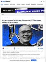 Binance’s CZ Sparks ASTER Rally, Which Token Will He Buy Next?