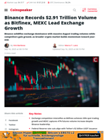 Binance Records $2.91 Trillion Volume as Bitfinex, MEXC Lead Exchange Growth - Coinspeaker
