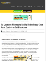 Ika Launches Mainnet to Enable Native Cross-Chain Asset Control on Sui Blockchain