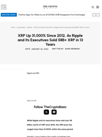 XRP Up 31,000% Since 2012, As Ripple and Its Executives Sold 58B+ XRP in 13 Years