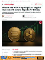 Solana, XRP Shine as Crypto Inflows Hit $3.17B
