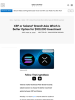 XRP or Solana? Brandt Asks Which Is Better Option for $100,000 Investment