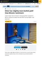 Social Chatter Suggests Ether Holds Slight Edge Over Bitcoin