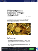 Switzerland proposes investments in US gold refining industry