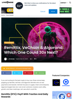 Remittix, VeChain & Algorand: Which One Could 30x Next? | Live Bitcoin News