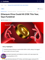 Ethereum Price Could Hit $15K This Year, Says Fundstrat