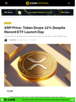 XRP Price: Token Drops 12% Despite Record ETF Launch Day - CoinCentral