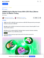 ANIME Leads With 23% Rise | Meme Coins To Watch Today