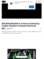 $33,000,000,000 in 6 Hours Gained by Crypto Market in Massive Reversal - U.Today