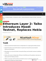 Ethereum Layer 2: Taiko Introduces Hoodi Testnet, Replaces Hekla - The Crypto News Wire