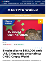 Bitcoin slips to $113,000 amid U.S.-China trade uncertainty: CNBC Crypto World