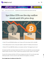 Spot Ether ETFs see five-day outflow streak amid 10% price drop - CoinJournal