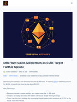 Ethereum Gains Momentum As Bulls Target Further Upside - Bitcoinik