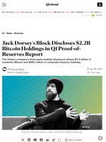 Jack Dorsey's Block Discloses $2.2B Bitcoin Holdings in Q1 Proof-of-Reserves Report - Decrypt