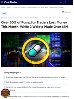 Over 50% of Pump.fun Traders Lost Money This Month, While 2 Wallets Made Over $1M