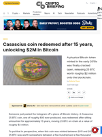 Casascius coin redeemed after 15 years, unlocking $2M in Bitcoin