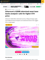 ETH’s $200B Tokenization Wave Lines Up Next Parabolic Rise