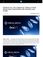 GENIUS Act: The Catalyst for Trillions in Real-World Asset Tokenization with Deal Box and OroBit - Visionary Financial