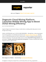 Dogecoin Cloud Mining Platform Launches Mobile Mining App to Boost DOGE Mining Efficiency