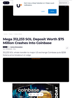Mega 312,233 SOL Deposit Worth $75 Million Crashes Into Coinbase - U.Today