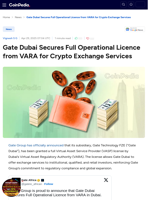 Gate Dubai Secures Full Operational Licence from VARA for Crypto Exchange Services