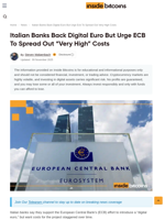 Italian Banks Support ECB's Digital Euro, Want Costs Spread Out