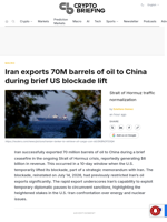 Iran exports 70M barrels of oil to China during brief US blockade lift