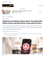 AVAX Price Prediction: Below Short-Term MAs With MACD at Zero and Stochastic in Oversold Territory - Blockchain.News