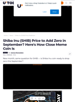 Shiba Inu (SHIB) Price to Add Zero in September? Here's How Close Meme Coin Is - U.Today