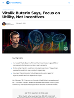 Vitalik Buterin Says, Focus on Utility, Not Incentives