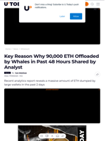 Key Reason Why 90,000 ETH Offloaded by Whales in Past 48 Hours Shared by Analyst - U.Today
