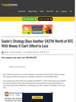 Saylor's Strategy Buys Another $427M Worth of BTC With Money it Can't Afford to Lose