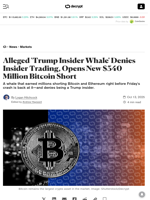 Alleged 'Trump Insider Whale' Denies Insider Trading, Opens New $340 Million Bitcoin Short - Decrypt