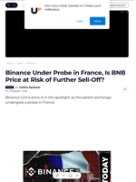 Binance Under Probe in France, Is BNB Price at Risk of Further Sell-Off? - U.Today