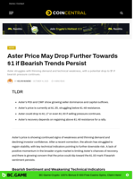 Aster Price May Drop Further Towards $1 if Bearish Trends Persist - CoinCentral