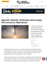 SpaceX, OpenAI, Anthropic drive mega IPO revival on Wall Street