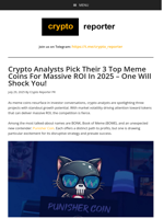 Crypto Analysts Pick Their 3 Top Meme Coins For Massive ROI In 2025 - One Will Shock You!