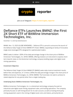 Defiance ETFs Launches BMNZ: the First 2X Short ETF of BitMine Immersion Technologies, Inc.