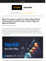 Best Presale Crypto to Buy? BlockDAG Dominates Ionix Chain, Little Pepe & BlockchainFX