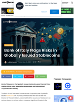 Bank of Italy Flags Risks in Globally Issued Stablecoins | Live Bitcoin News