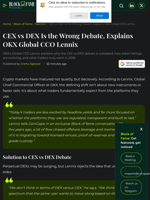 CEX vs DEX Is the Wrong Debate, Explains OKX Global CCO Lennix