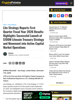 Lite Strategy Reports First Quarter Fiscal Year 2026 Results: Highlights Successful Launch of $100M Litecoin Treasury Strategy and Movement into Active Capital Market Operations