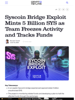 Syscoin Bridge Exploit Mints 5 Billion SYS as Team Freezes Activity and Tracks Funds