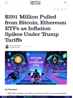 $291 Million Pulled from Bitcoin, Ethereum ETFs as Inflation Spikes Under Trump Tariffs