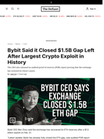 Bybit Said it Closed $1.5B Gap Left After Largest Crypto Exploit in History - 