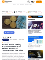 Brazil Mulls Taxing Cryptocurrency to Offset Financial Transaction Tax Hike – Crypto News Bitcoin News