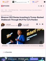 Binance CEO Denies Investing In Trump-Backed Stablecoin Through WLF For CZ's Pardon - 99Bitcoins