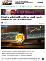 Shiba Inu at Critical Resistance Level, Needs Breakout for 114% Rally Potential