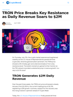 TRON Price Breaks Key Resistance as Daily Revenue Soars to $2M - CryptoNewsZ