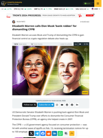 Elizabeth Warren calls Elon Musk ’bank robber’ for dismantling CFPB